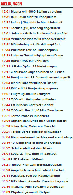 Meldungen am 14.09.2009 bei Bild.de
